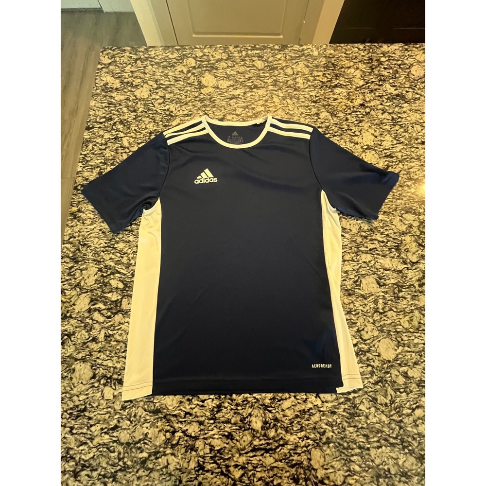 Adidas Aeroready Youth Soccer Jersey Navy Blue White Size 13-14Y L Training Top